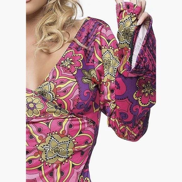Leg Avenue - Hippy/Hippie 2 Piece Retro Print Bell Sleeves Go Go Costume - Picture 4 of 7
